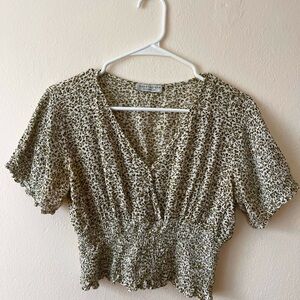 Green Floral Women's Cropped Top